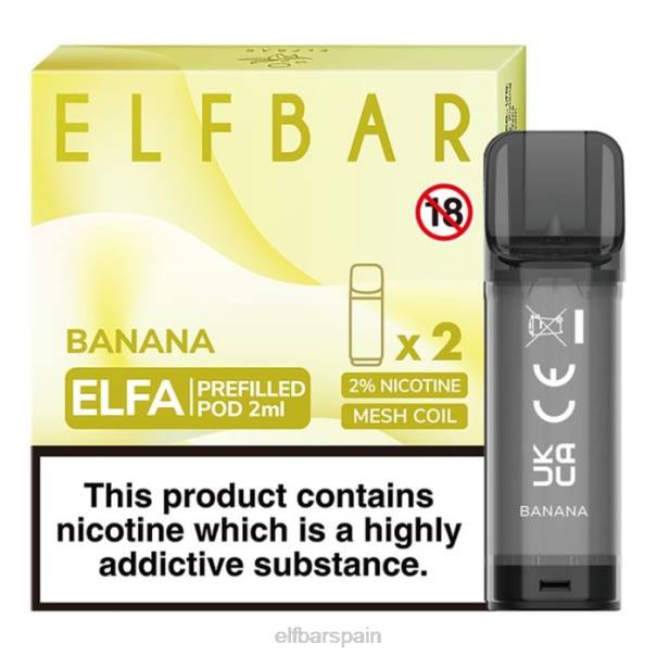 cápsula precargada elfbar elfa - 2 ml - 20 mg (paquete de 2) 8LFB105banana