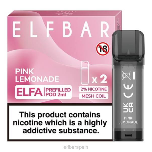 cápsula precargada elfbar elfa - 2 ml - 20 mg (paquete de 2) 8LFB111limonada rosa