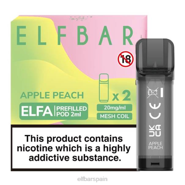 cápsula precargada elfbar elfa - 2 ml - 20 mg (paquete de 2) 8LFB116durazno manzana