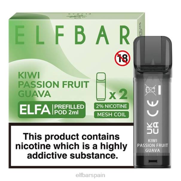 cápsula precargada elfbar elfa - 2 ml - 20 mg (paquete de 2) 8LFB117kiwi maracuyá guayaba